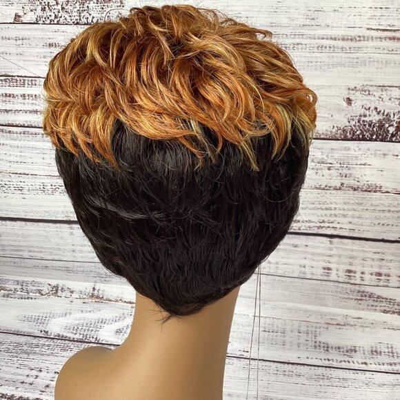 Dosa Black Tapered Wig with Firey Red Top Salmon Heat Safe Adjustable Synthetic - Picture 3 of 7